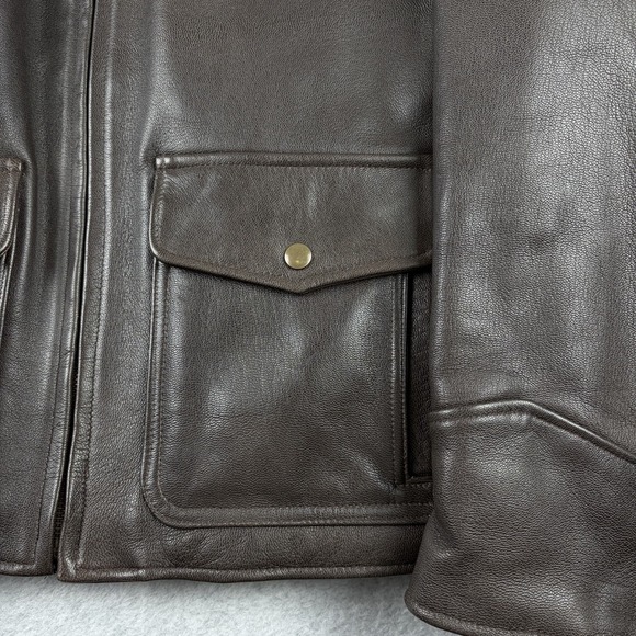 Vtg LL Bean Jacket Mens Medium Brown Leather Sherpa Pile Lined Bomber 90s USA - Picture 3 of 14